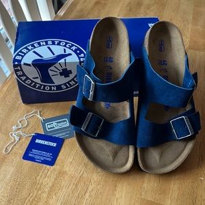 Birkenstock Arizona soft footbed Moroccan Blue Suede Sandals